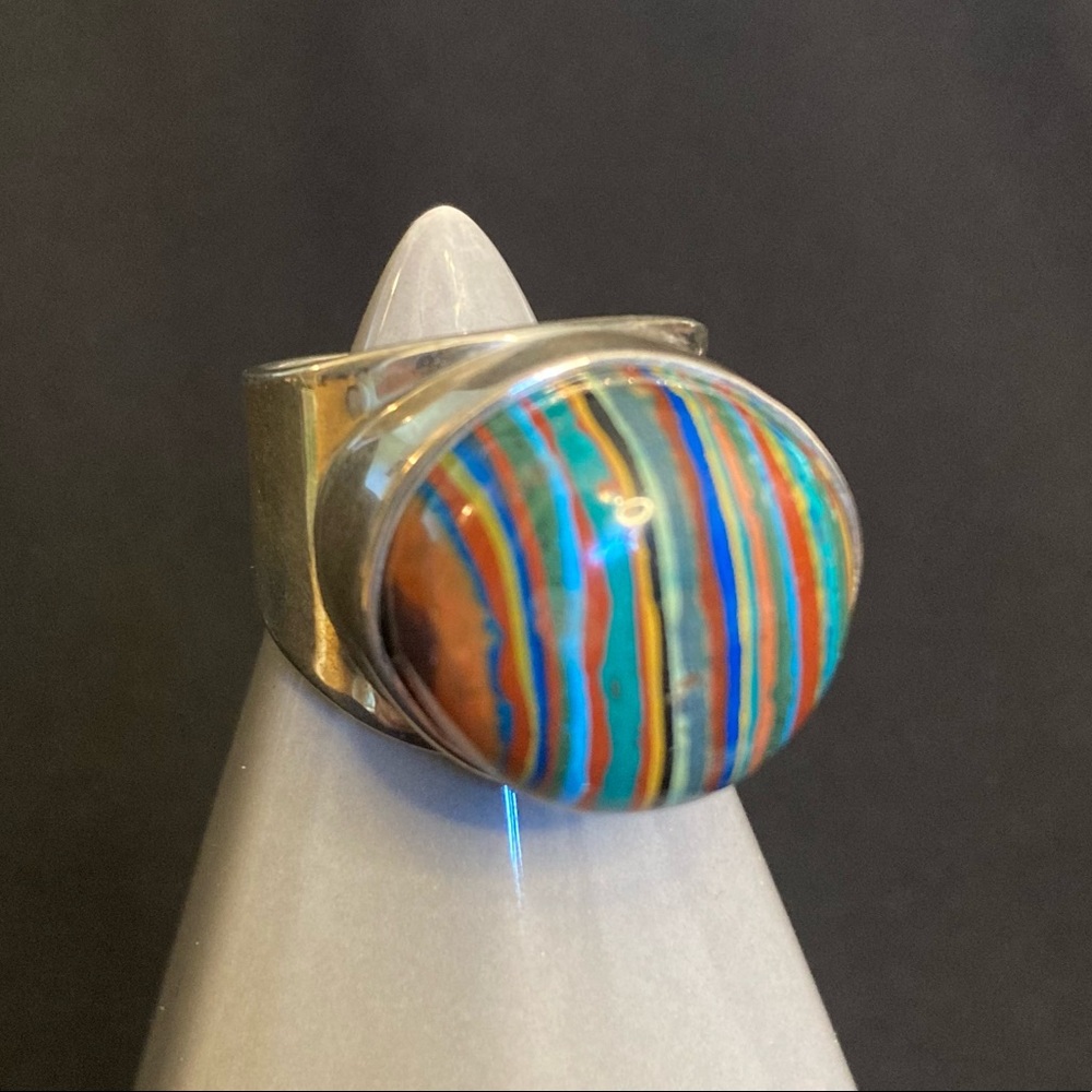 Jay King Rainbow Calsilica Sterling Silver Ring